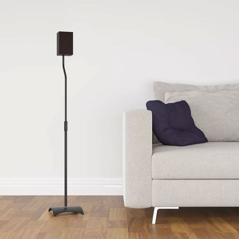 AVF Pair of Universal Surround Sound Speaker Stands EAK80B-A, speaker stand beside sofa