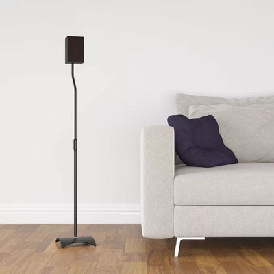 AVF Pair of Universal Surround Sound Speaker Stands EAK80B-A, speaker stand beside sofa