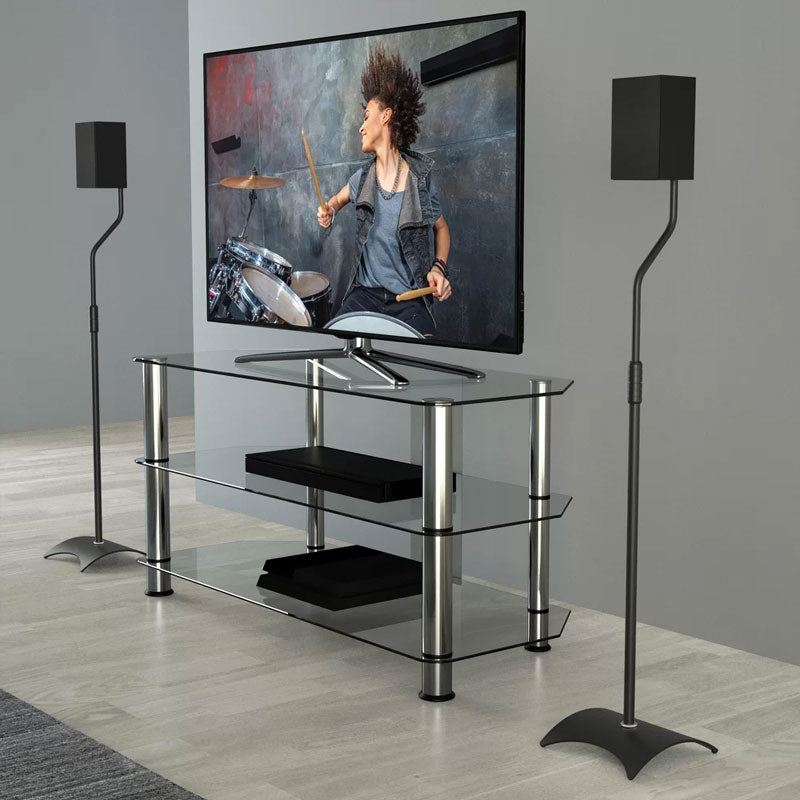 AVF Pair of Universal Surround Sound Speaker Stands EAK80B-A, speaker stands with TV and glass media console