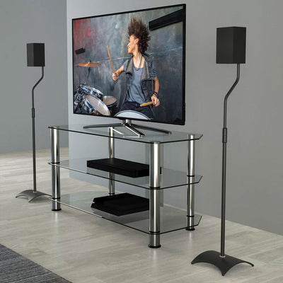 AVF Pair of Universal Surround Sound Speaker Stands EAK80B-A, speaker stands with TV and glass media console