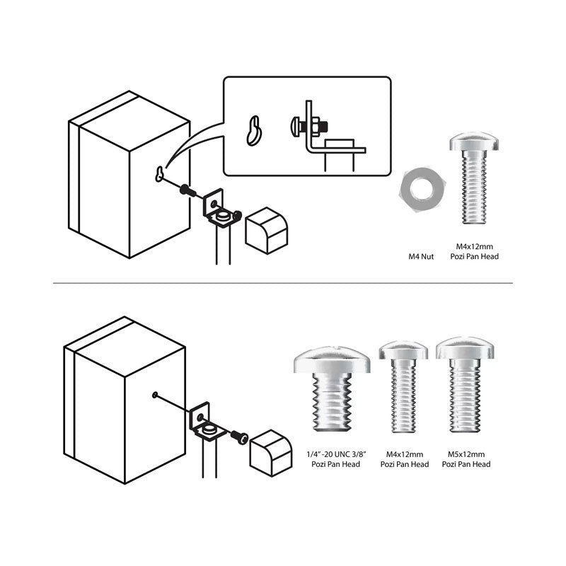AVF Pair of Universal Surround Sound Speaker Stands EAK80B-A, speaker mount hardware installation diagram
