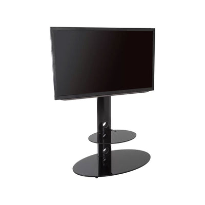 AVF Lugano Large Oval Pedestal TV Stand FSL800LUB-A, black glass TV floor stand with an installed display