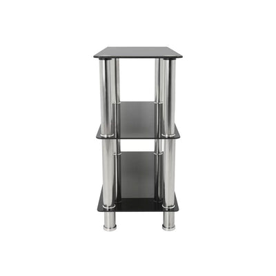 AVF Black Glass 3 Tier Shelving Unit S13-A, glass component shelf front view