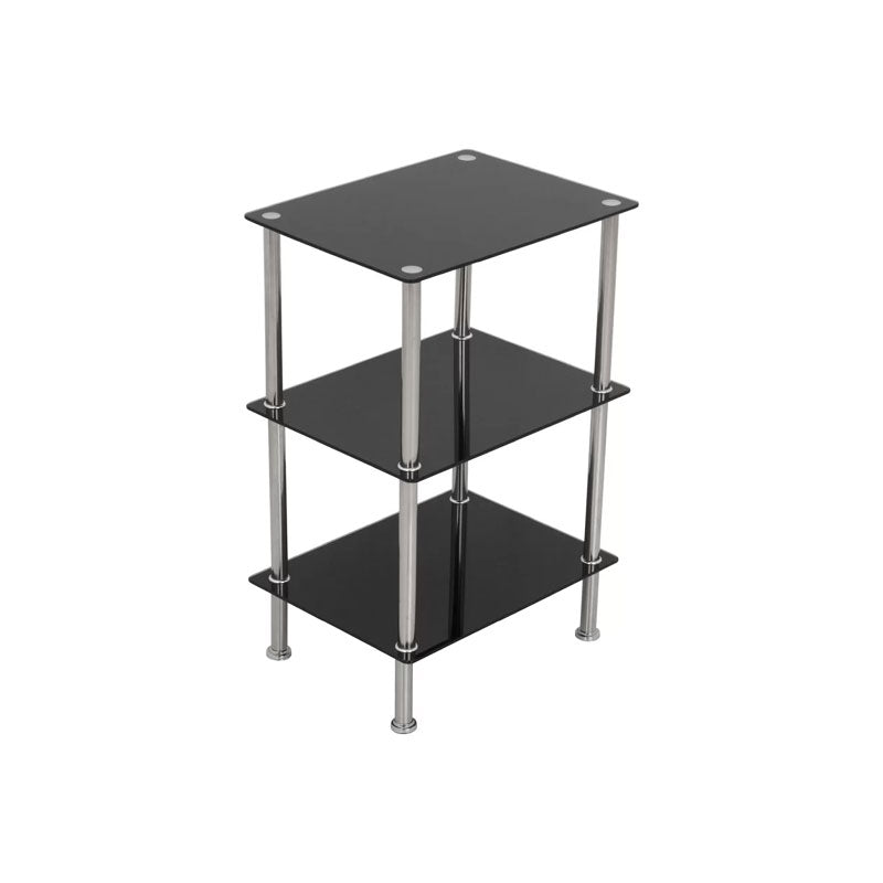 AVF Small Black Glass 3 Tier Shelving Unit S33-A, three-tier black glass shelf perspective