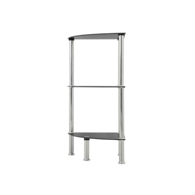 AVF Small Black Glass 3 Tier Corner Shelving Unit S53-A, three-tier corner shelf front view