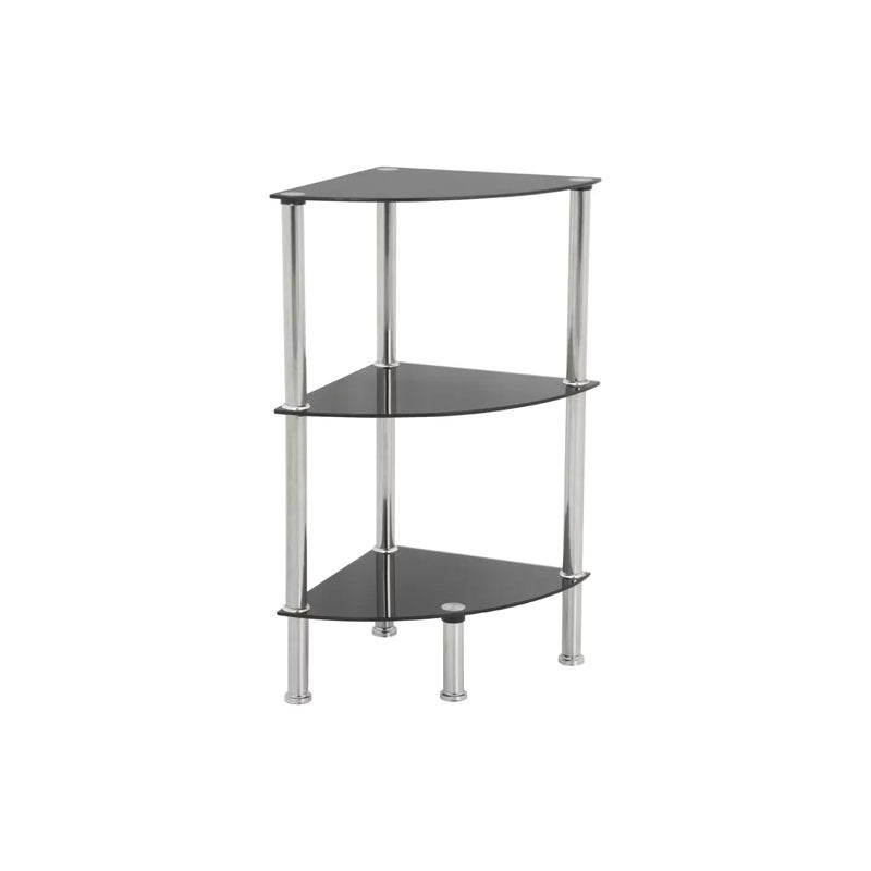 AVF Small Black Glass 3 Tier Corner Shelving Unit (Chrome) S53-A