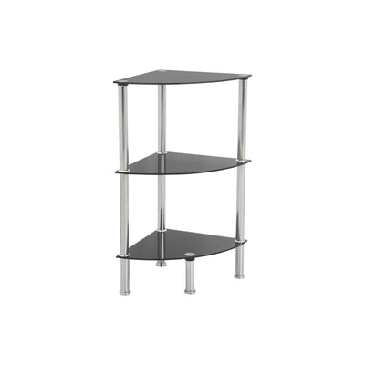 AVF Small Black Glass 3 Tier Corner Shelving Unit (Chrome) S53-A