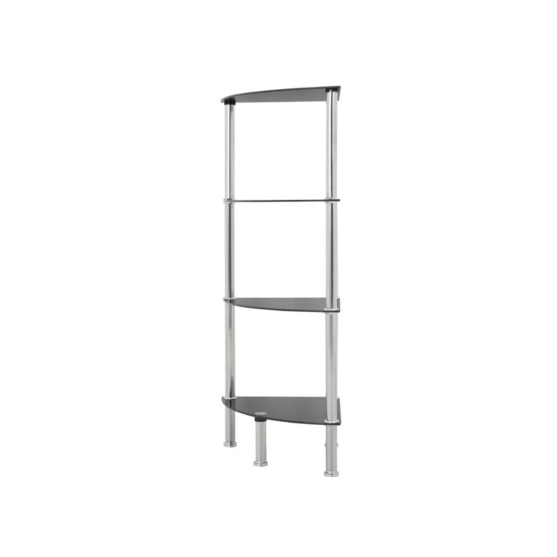 AVF Small Black Glass 4 Tier Corner Shelving Unit S64-A, corner shelf unit front view