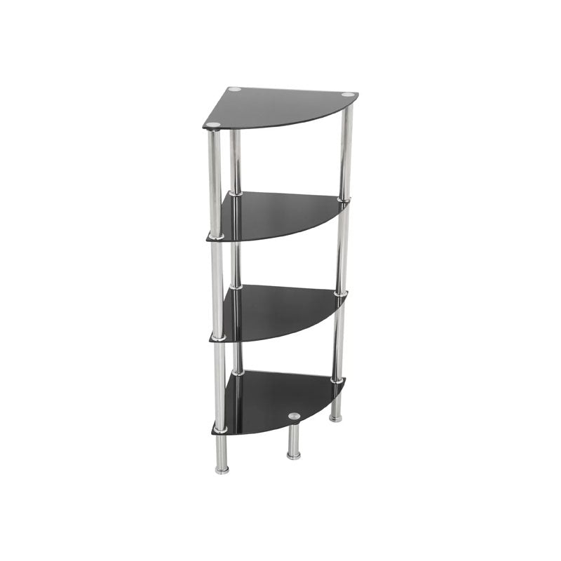 AVF Small Black Glass 4 Tier Corner Shelving Unit (Chrome) S64-A