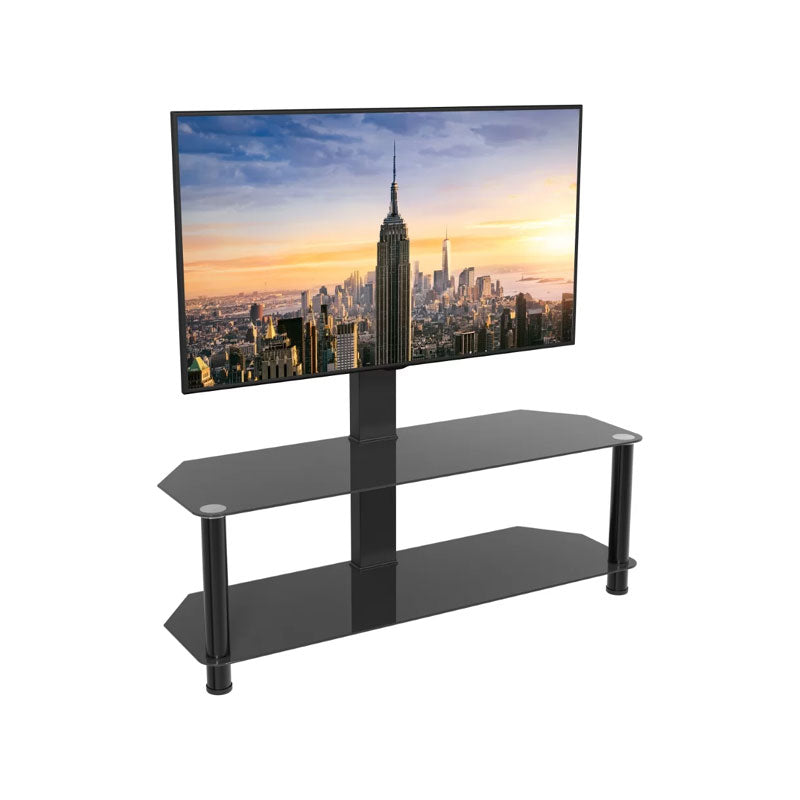 AVF Classic Glass Corner TV Stand with Mount SDCL1140BB-A, glass-shelf TV stand with display front view