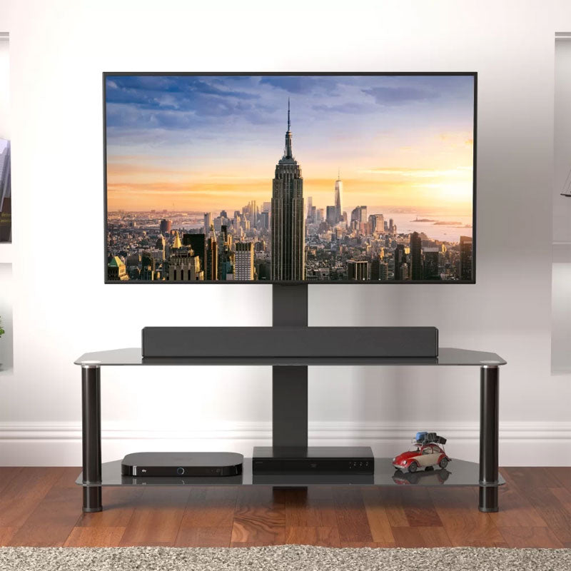 AVF Classic Glass Corner TV Stand with Mount SDCL1140BB-A, glass-shelf TV stand installed in room