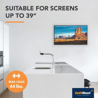 AVF SwiftMount Low Profile TV Wall Mount SWIFT200-AP, low-profile television wall mount installed in a kitchen
