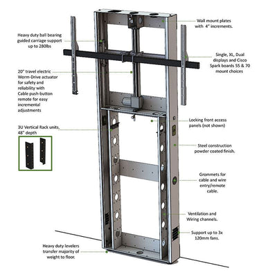 Audio Visual Furniture XL Wall Mounted Electric Lift Stand LFT8800WM-XL