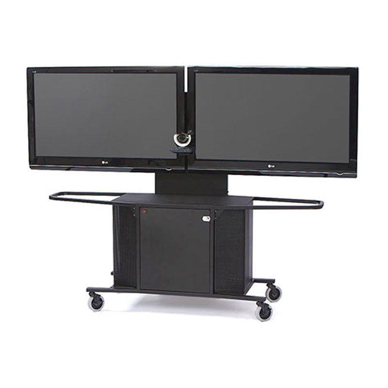 Audio Visual Furniture Large Dual Display Metal Cart (Black) MC1000-D