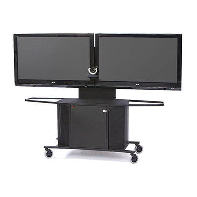Audio Visual Furniture Large Dual Display Metal Cart (Black) MC1000-D