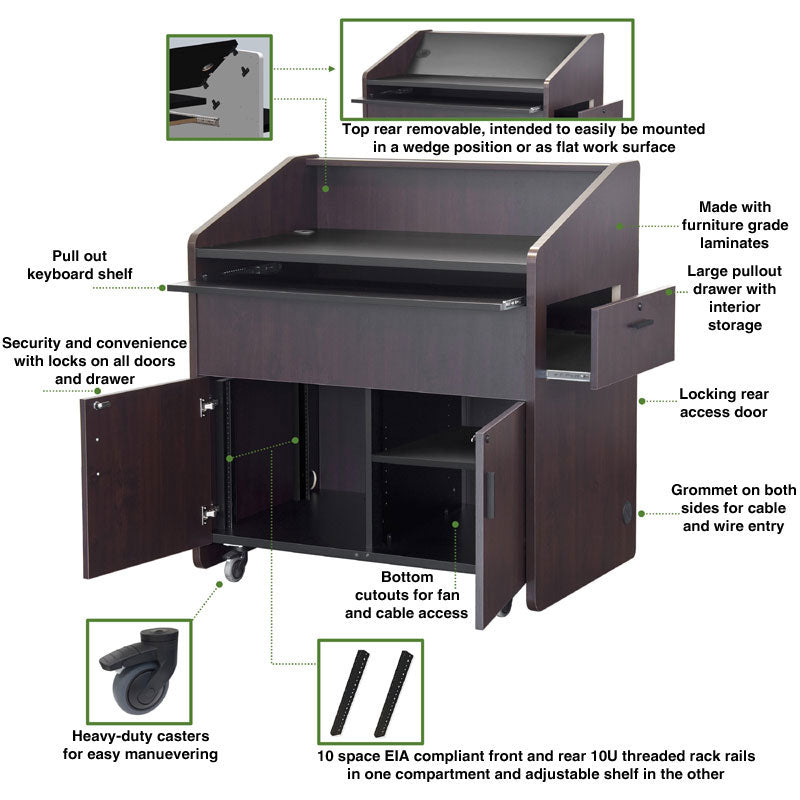Audio Visual Furniture Single Rack Multimedia Podium (10RU) PD3002