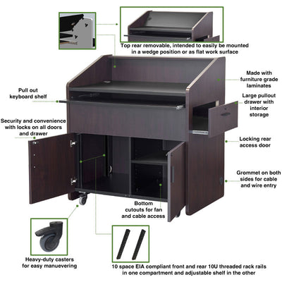 Audio Visual Furniture Single Rack Multimedia Podium (10RU) PD3002