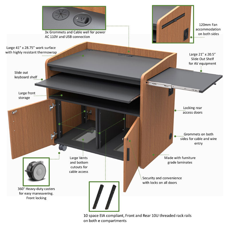 Audio Visual Furniture Large Surface Multimedia Podium (20RU) PD3008