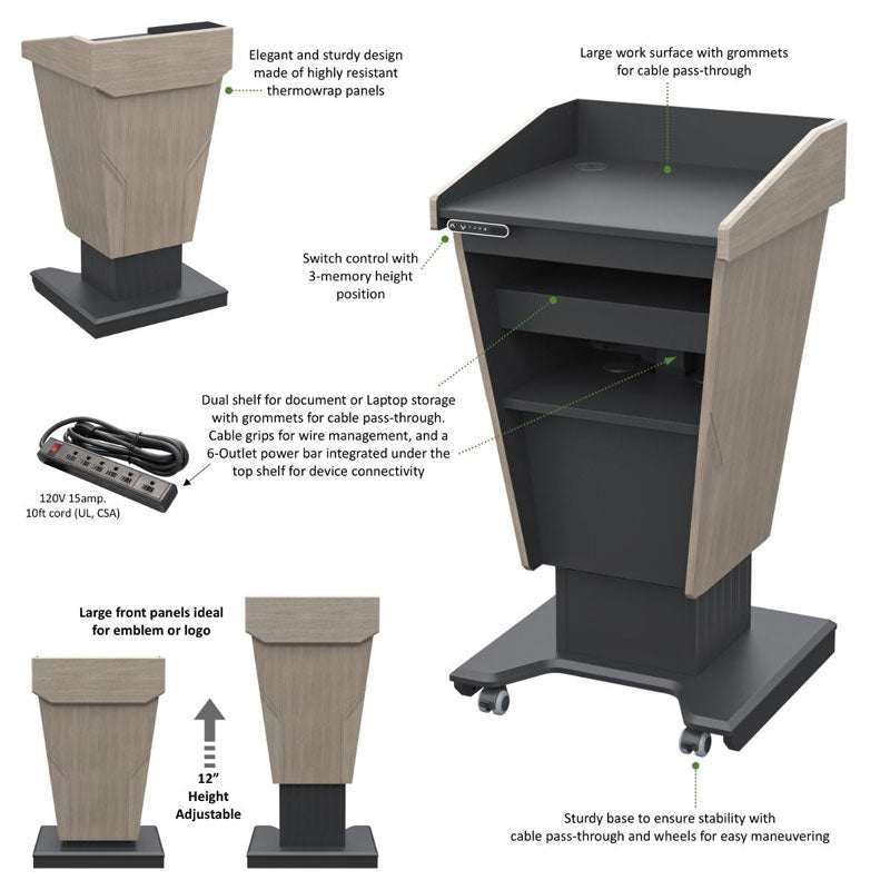 Audio Visual Furniture Height Adjustable Diplomat Podium (Various) PDDL25