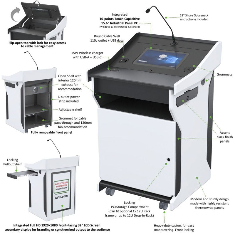 Audio Visual Furniture Digital Mobile Podium (Touch PC, LCD) PDX1532-PC-FS