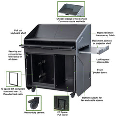 Audio Visual Furniture High Tech Multimedia Podium (12RU, Various) PDX20