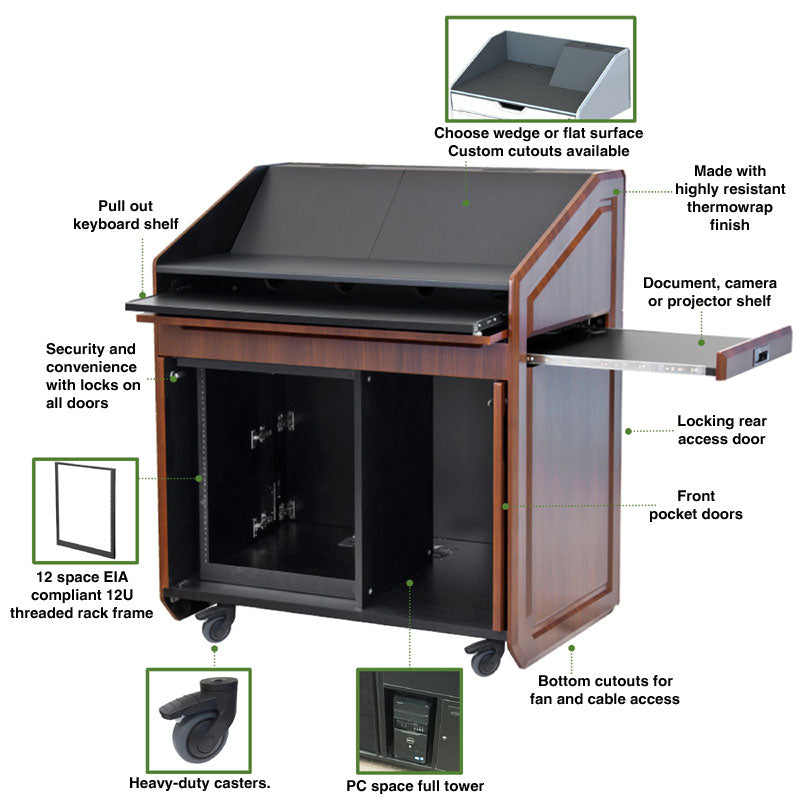 Audio Visual Furniture Executive Podium (12RU, Various) PDX21