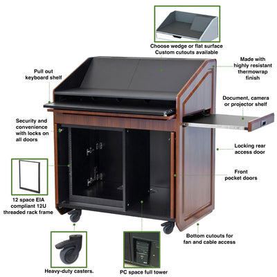 Audio Visual Furniture Executive Podium (12RU, Various) PDX21