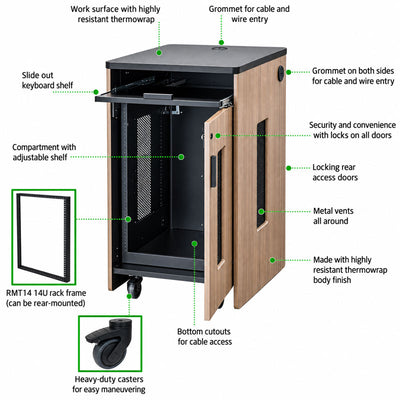 Audio Visual Furniture PD51 Series Modular Mobile Rack (14RU) RK5105