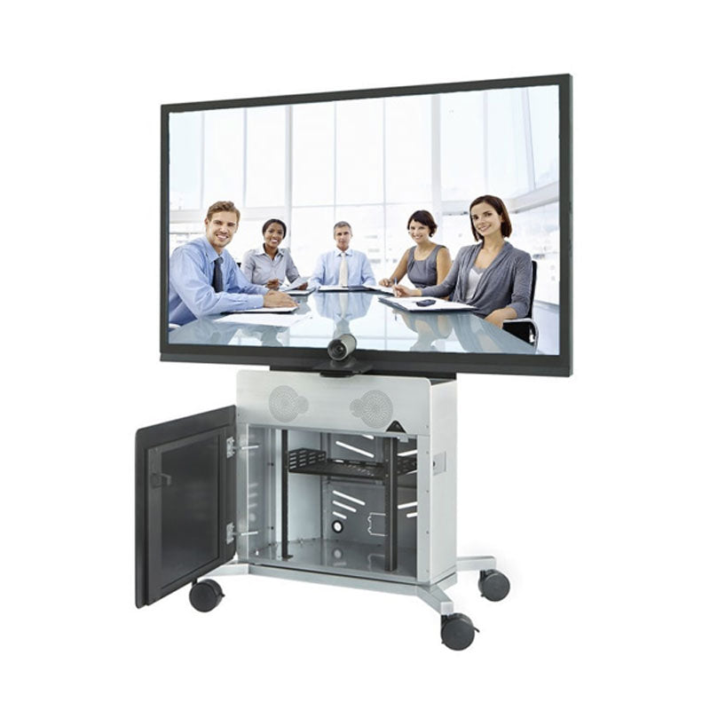 iCartTX Large Format Mobile AV Cart ELT-2100S-NOPSM, single-display mobile cart with cabinet open