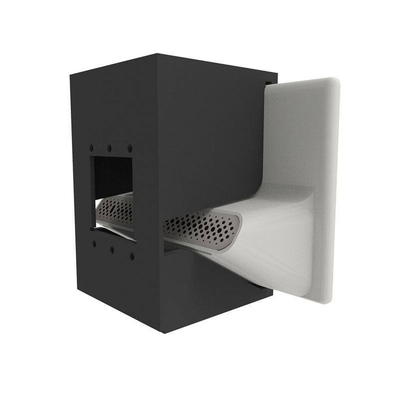 iCartTX Touch Controller Wall Mount GC8-SM, speaker wall mount rear three-quarter view with speaker