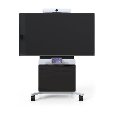 iCartTX Cisco Cradle CN-MNTKIT, mobile display cart with camera and equipment shelf front view