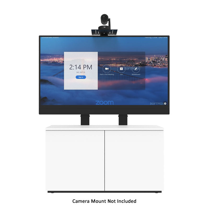 iCartTX Thin Credenza CRED2LTHIN-D, single-display credenza stand front view with camera