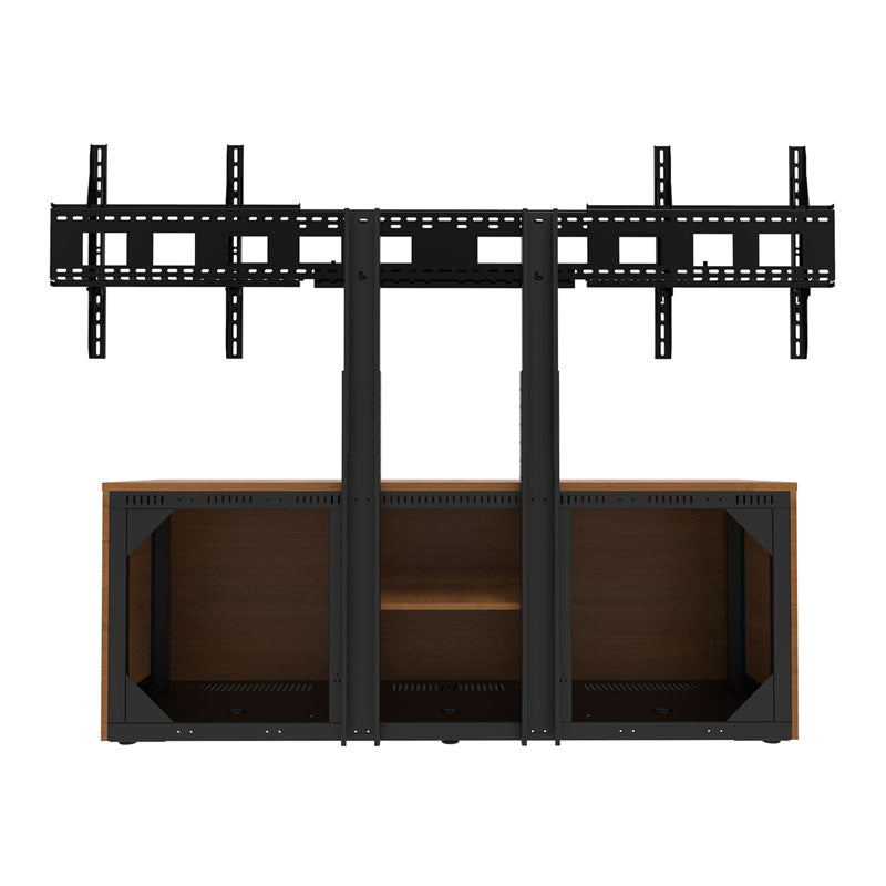 iCartTX Credenza CRED3L-DX, dual-display credenza stand rear mounting view