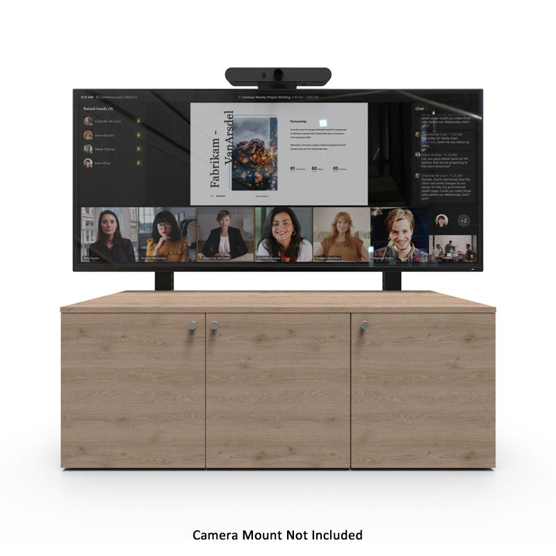 iCartTX Credenza CRED3V-DX, dual-display credenza stand with video conference layout
