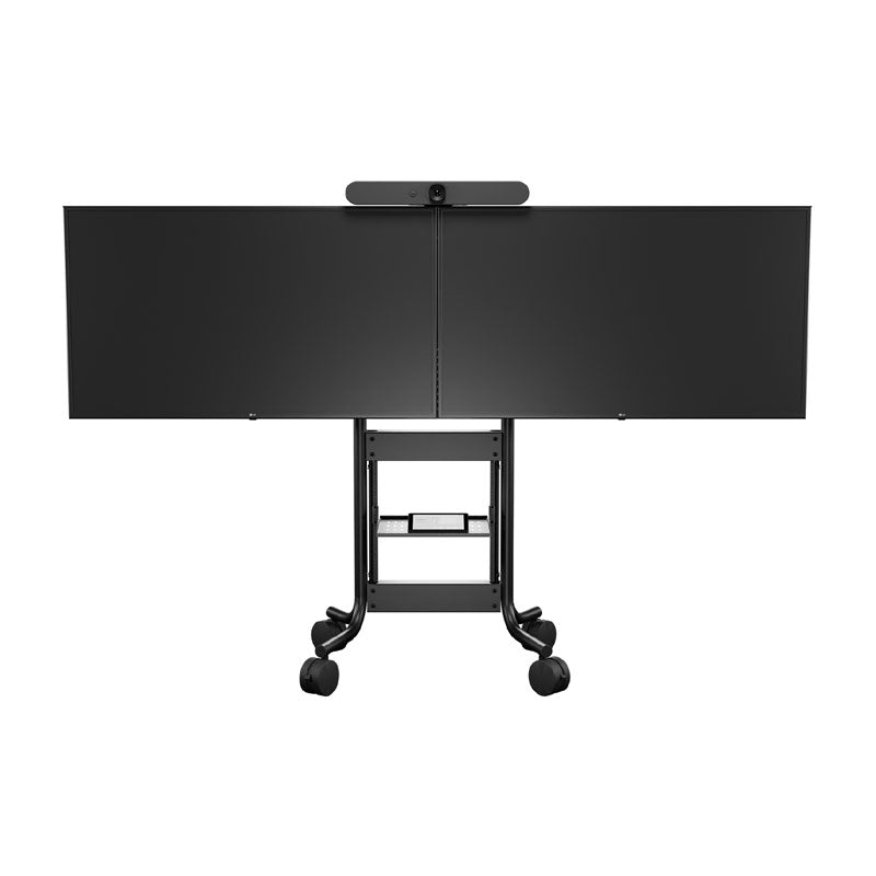 iCartTX Logitech Rally Bar Mount LRC-MOUNT-48, mobile dual-display cart front view