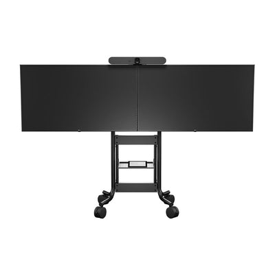 iCartTX Logitech Rally Bar Mount LRC-MOUNT-48, mobile dual-display cart front view