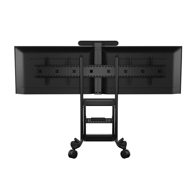 iCartTX Logitech Rally Bar Mount LRC-MOUNT-48, mobile dual-display cart rear view