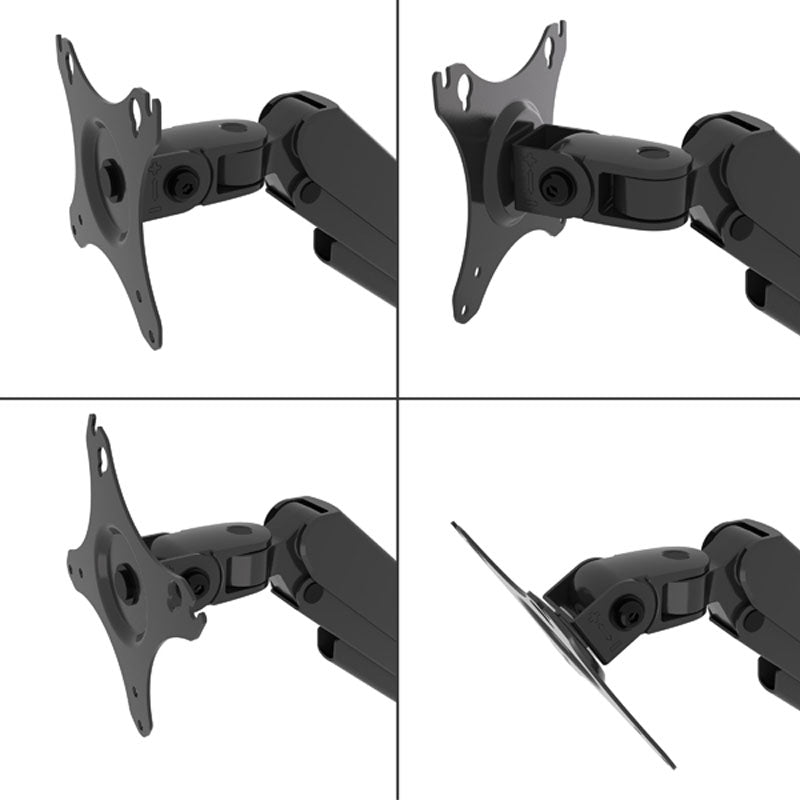 B-Tech Flex Solo Full Motion Desk Mount BT7351/B, monitor tilt-position diagram