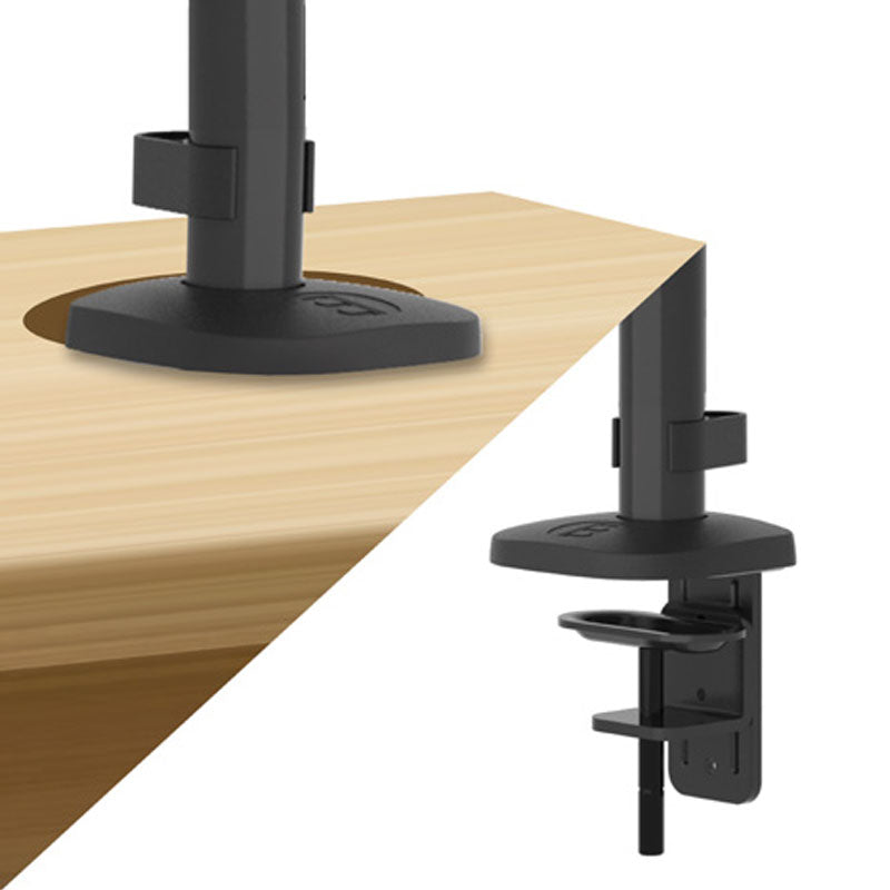 B-Tech Flex Solo Full Motion Desk Mount BT7351/B, desk clamp and grommet mounting options