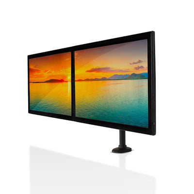 B-Tech Dual Monitor Desk Mount BT7374/B, dual-monitor desk mount with two landscape displays