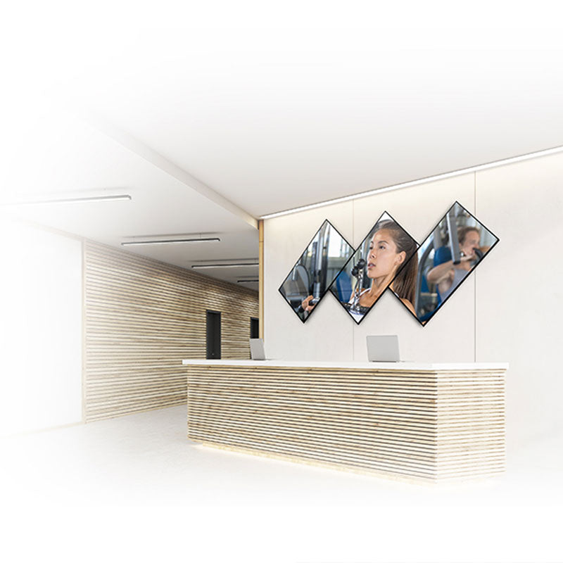 B-Tech Large TV Mount Rotating Landscape to Portrait BT7550/B, wall video display installed reception area view