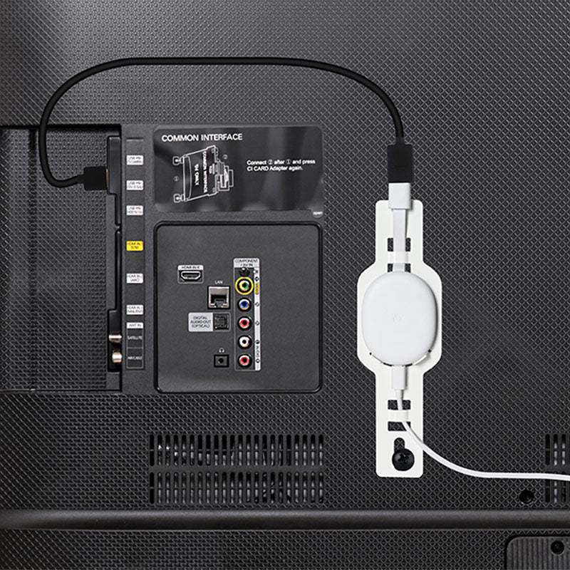 B-Tech Google Chromecast Universal TV Mount BT7781/W, media player attached behind display with cable