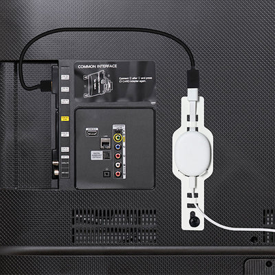 B-Tech Google Chromecast Universal TV Mount BT7781/W, media player attached behind display with cable