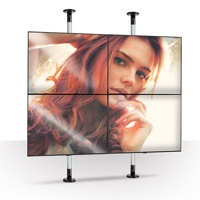 B-Tech System 2 Heavy Duty Ceiling or Floor Mount BT7822/W, 2-by-2 video wall stand with four displays front view