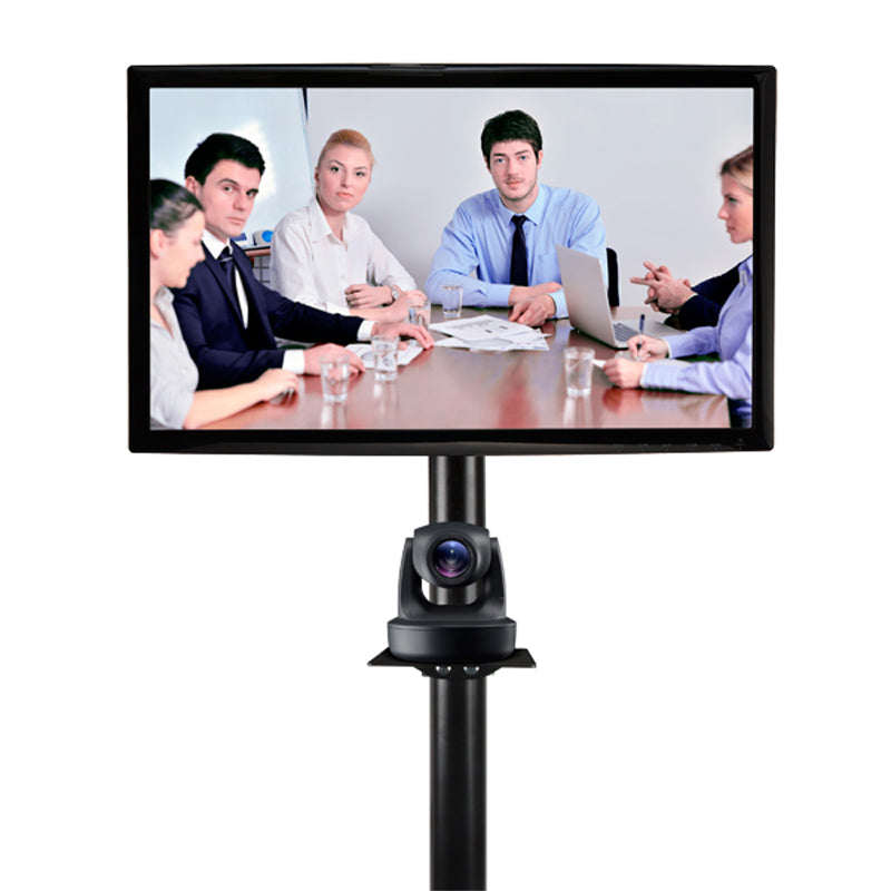 B-Tech Small Video Conferencing Camera Shelf BT7863/B, monitor and camera mounted on pole