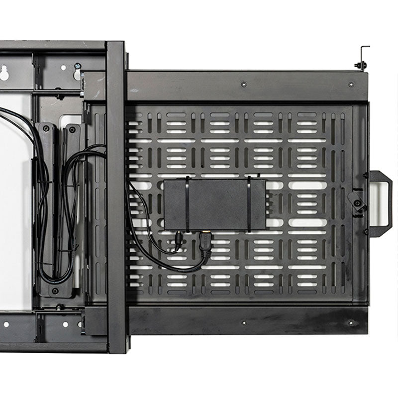 B-Tech Large Fixed TV Wall Mount with Slide-Out Storage Tray BT7883/B, video wall mount rear wiring view