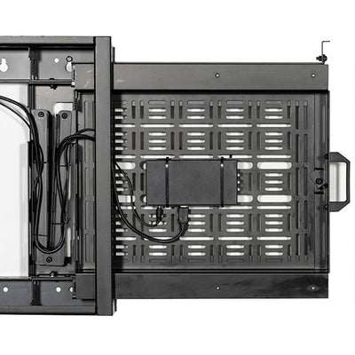 B-Tech Large Fixed TV Wall Mount with Slide-Out Storage Tray BT7883/B, video wall mount rear wiring view