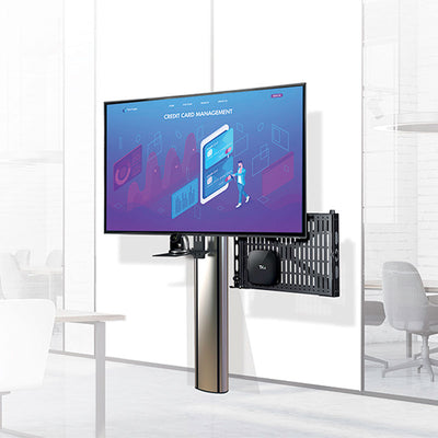B-Tech Flip-Down AV Storage Tray BT7884/B, mounted display with side equipment basket