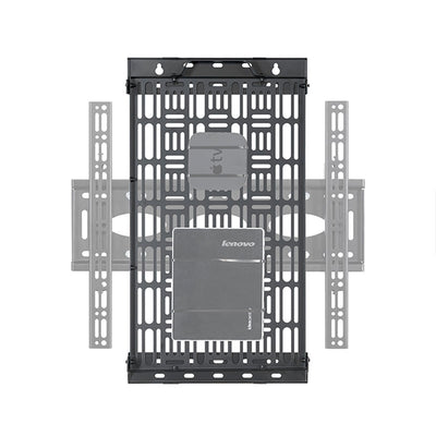 B-Tech Wall Mounted AV Storage Tray BT7889/B, media device wall mount with components front view