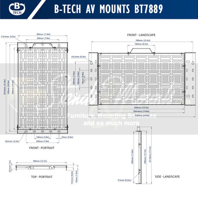 B-Tech Wall Mounted AV Storage Tray BT7889/B, media device wall mount dimensions diagram